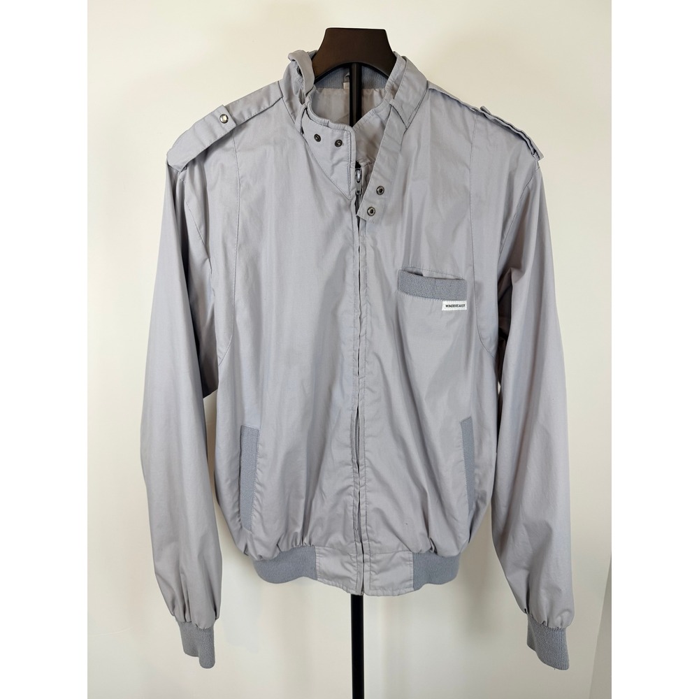 Vintage Windbreaker Jacket Mens XL Gray Harrington Full Zip Epaulets Hong Kong